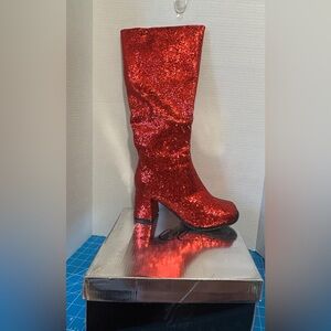 Red Glitter Knee-High Women's Boots